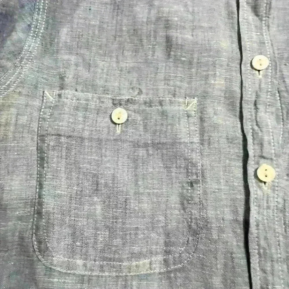 Foxcroft Women's Linen Chambray Button-up Collared Shirt Size 10 Blue Casual - Picture 3 of 8